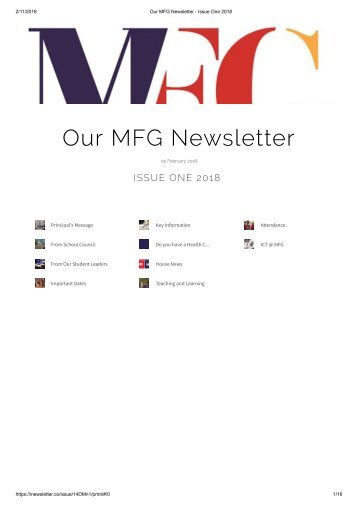 Our MFG Newsletter - Issue One 2018