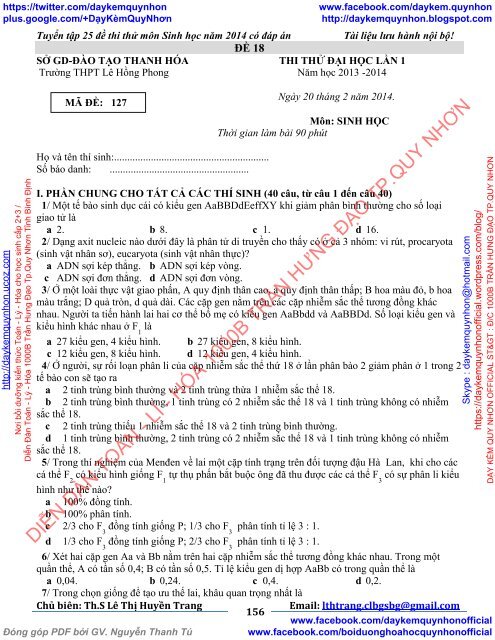 TUYỂN TẬP 25 ĐỀ THI THỬ ĐẠI HỌC MÔN SINH HỌC CỦA CÁC TRƯỜNG THPT TRÊN TOÀN QUỐC (2014)