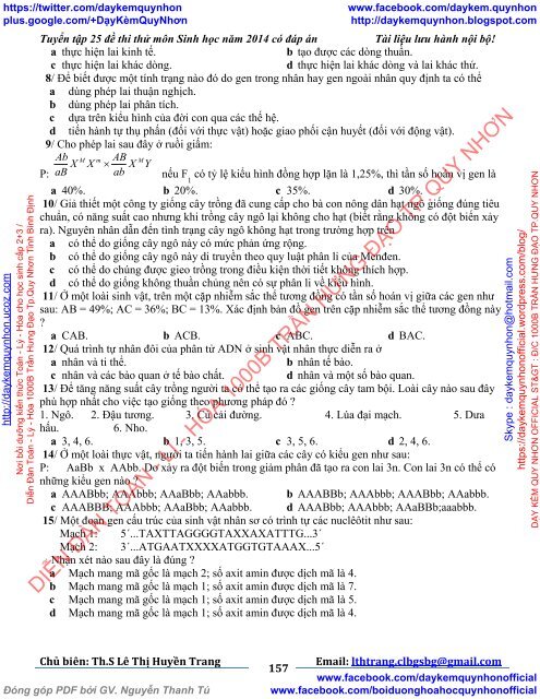 TUYỂN TẬP 25 ĐỀ THI THỬ ĐẠI HỌC MÔN SINH HỌC CỦA CÁC TRƯỜNG THPT TRÊN TOÀN QUỐC (2014)