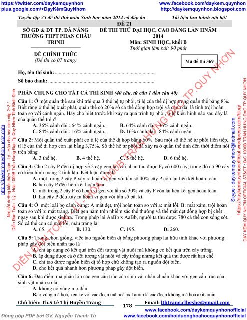 TUYỂN TẬP 25 ĐỀ THI THỬ ĐẠI HỌC MÔN SINH HỌC CỦA CÁC TRƯỜNG THPT TRÊN TOÀN QUỐC (2014)