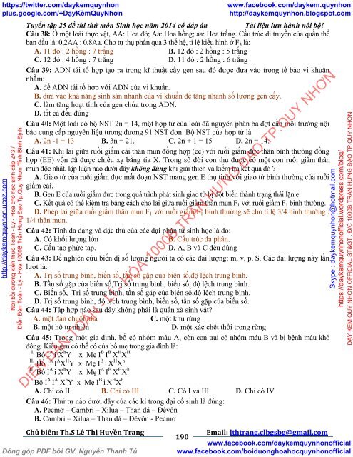 TUYỂN TẬP 25 ĐỀ THI THỬ ĐẠI HỌC MÔN SINH HỌC CỦA CÁC TRƯỜNG THPT TRÊN TOÀN QUỐC (2014)