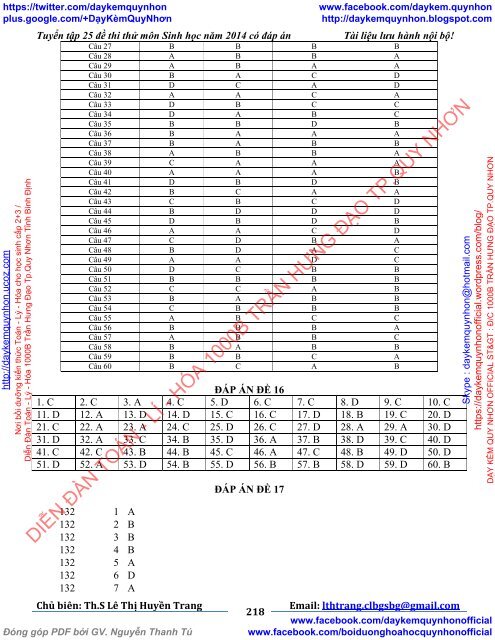 TUYỂN TẬP 25 ĐỀ THI THỬ ĐẠI HỌC MÔN SINH HỌC CỦA CÁC TRƯỜNG THPT TRÊN TOÀN QUỐC (2014)