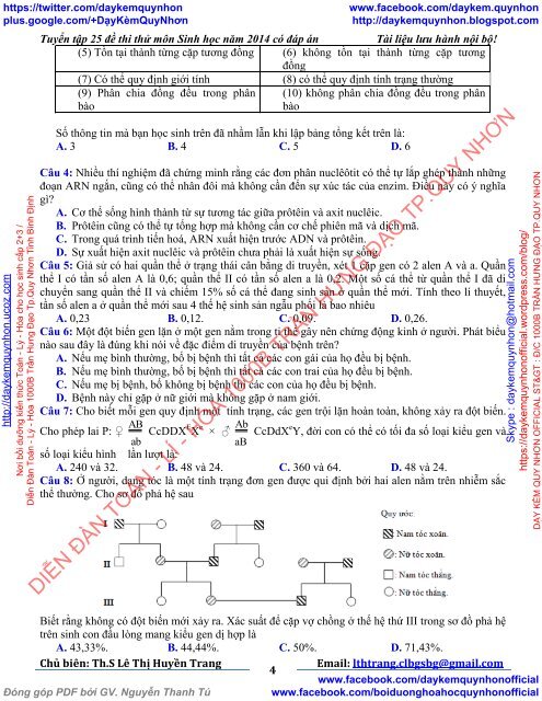 TUYỂN TẬP 25 ĐỀ THI THỬ ĐẠI HỌC MÔN SINH HỌC CỦA CÁC TRƯỜNG THPT TRÊN TOÀN QUỐC (2014)