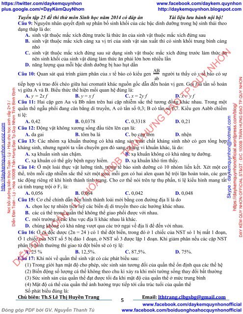 TUYỂN TẬP 25 ĐỀ THI THỬ ĐẠI HỌC MÔN SINH HỌC CỦA CÁC TRƯỜNG THPT TRÊN TOÀN QUỐC (2014)