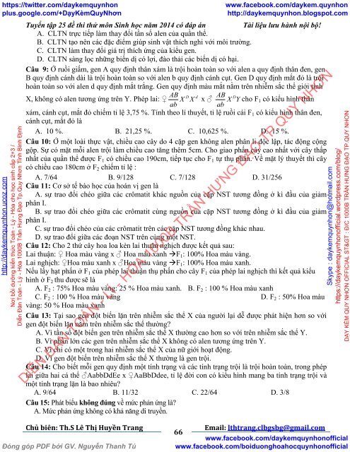 TUYỂN TẬP 25 ĐỀ THI THỬ ĐẠI HỌC MÔN SINH HỌC CỦA CÁC TRƯỜNG THPT TRÊN TOÀN QUỐC (2014)