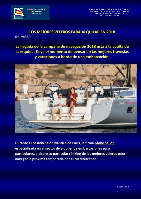LOS MEJORES VELEROS PARA ALQUILAR EN 2018 - Nauta360