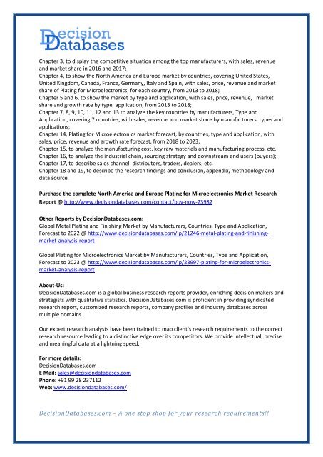 North America and Europe Plating for Microelectronics Industry Share and 2023 Forecast Analysis Report