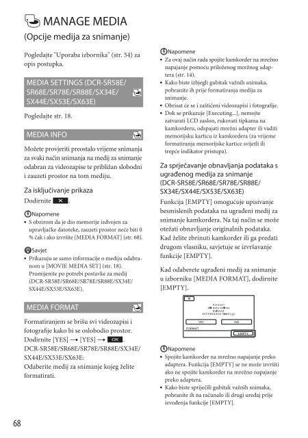 Sony DCR-SX53E - DCR-SX53E Mode d'emploi Croate