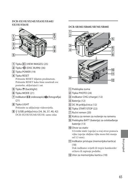 Sony DCR-SX53E - DCR-SX53E Mode d'emploi Croate