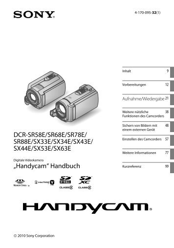 Sony DCR-SX53E - DCR-SX53E Consignes dâutilisation Allemand