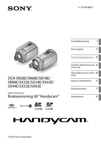 Sony DCR-SX53E - DCR-SX53E Consignes dâutilisation SuÃ©dois