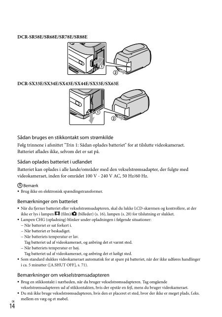 Sony DCR-SX53E - DCR-SX53E Consignes d&rsquo;utilisation Danois