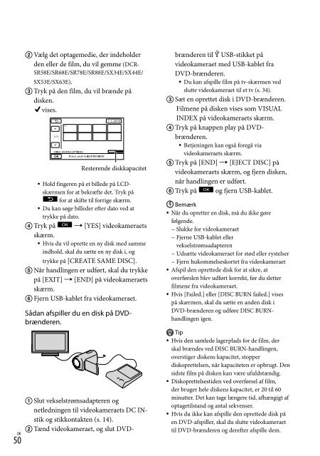 Sony DCR-SX53E - DCR-SX53E Consignes d&rsquo;utilisation Danois