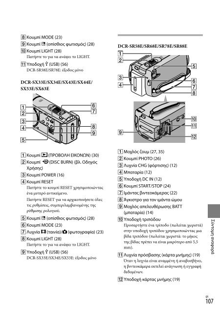 Sony DCR-SX53E - DCR-SX53E Consignes d&rsquo;utilisation Grec