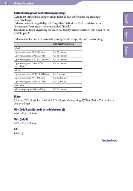 Sony NWZ-E435F - NWZ-E435F Consignes d&rsquo;utilisation Su&eacute;dois