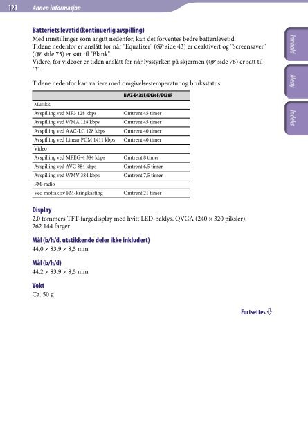 Sony NWZ-E435F - NWZ-E435F Consignes d&rsquo;utilisation Norv&eacute;gien