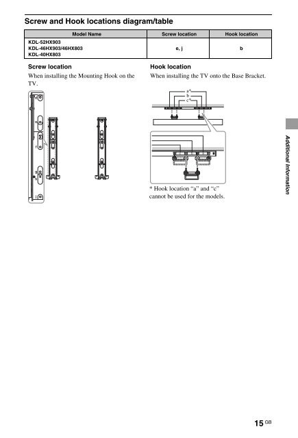 Sony KDL-46HX803 - KDL-46HX803 Consignes d&rsquo;utilisation Anglais