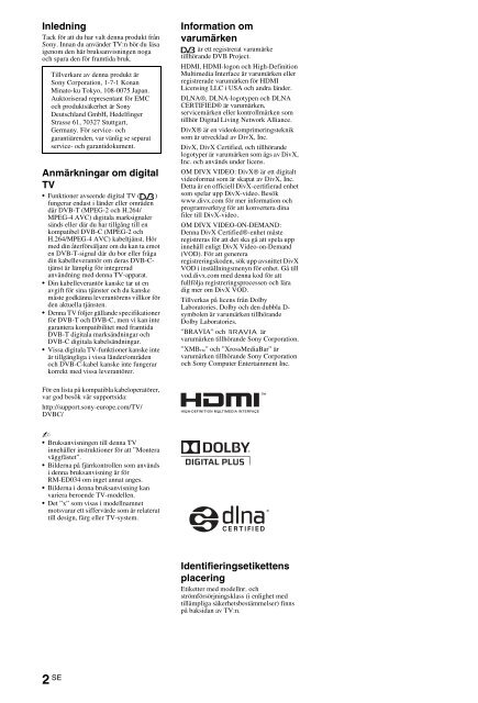 Sony KDL-46HX803 - KDL-46HX803 Mode d'emploi Norv&eacute;gien