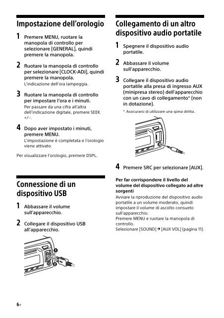 Sony CDX-G1001U - CDX-G1001U Consignes d&rsquo;utilisation Italien