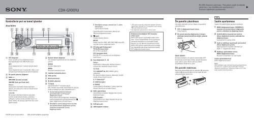 Sony CDX-G1001U - CDX-G1001U Guide de mise en route Turc