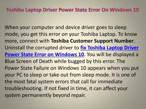 Fix Toshiba Laptop Driver Power State Error on Windows 10