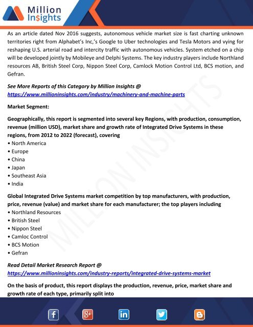 Integrated Drive Systems Market Type and Specifications Forecast to 2017-2022