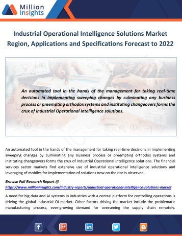 Industrial Operational Intelligence Solutions Market Specifications Forecast to 2022