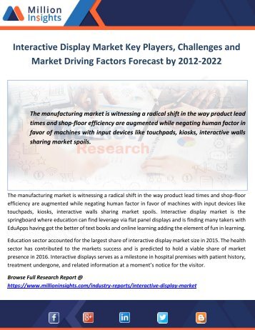 Interactive Display Market Challenges and Market Driving Factors Forecast by 2012-2022