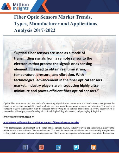 Fiber Optic Sensors Market Trends, Types, Manufacturer and Applications Analysis 2017-2022