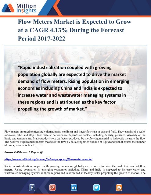 Flow Meters Market is Expected to Grow at a CAGR 4.13% During the Forecast Period 2017-2022