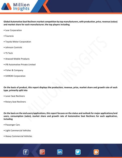 Automotive Seat Recliners Market- Growth Rate, Future Scope, Production Status and Revenue  Forecast to 2022