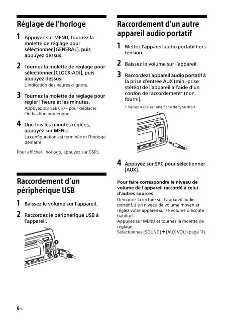 Sony CDX-G1001U - CDX-G1001U Consignes d&rsquo;utilisation Fran&ccedil;ais