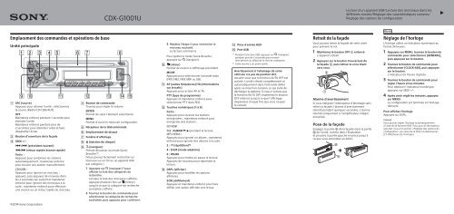 Sony CDX-G1001U - CDX-G1001U Guide de mise en route