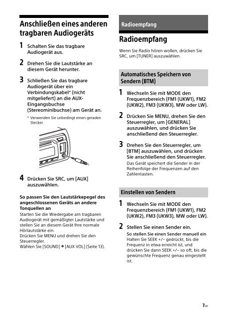 Sony CDX-G1001U - CDX-G1001U Consignes d&rsquo;utilisation Allemand