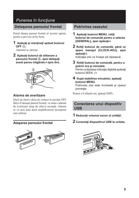 Sony CDX-G1001U - CDX-G1001U Consignes d&rsquo;utilisation Roumain