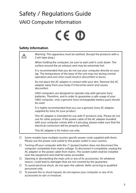 Sony SVE1512M1E - SVE1512M1E Documents de garantie Anglais