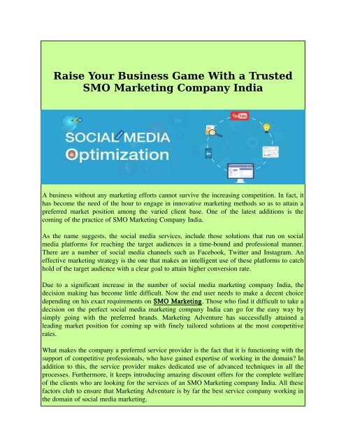 Raise Your Business Game With a Trusted SMO Marketing Company India