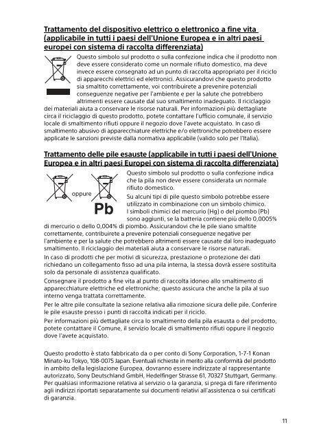 Sony SVE1512M1E - SVE1512M1E Documents de garantie Italien