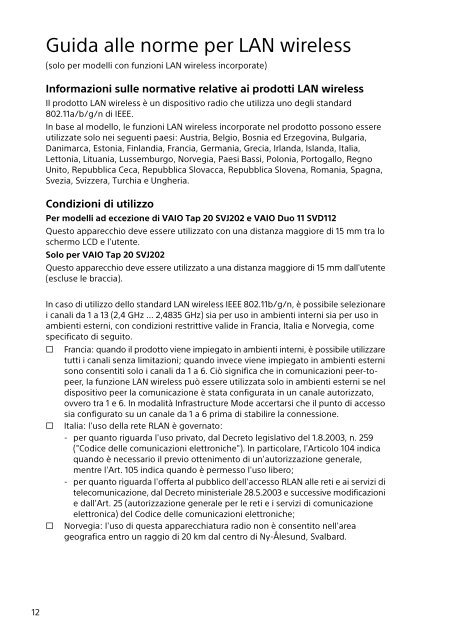 Sony SVE1512M1E - SVE1512M1E Documents de garantie Italien