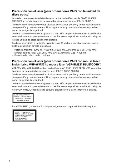 Sony SVE1512M1E - SVE1512M1E Documents de garantie Espagnol