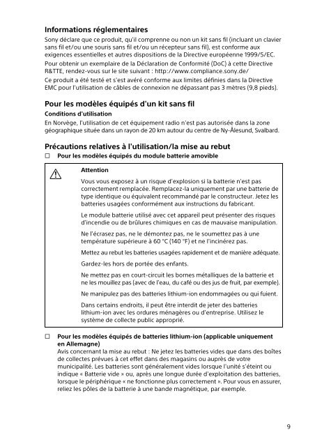 Sony SVE1512M1E - SVE1512M1E Documents de garantie Fran&ccedil;ais