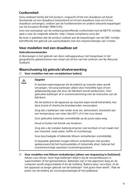 Sony SVE1512M1E - SVE1512M1E Documents de garantie N&eacute;erlandais