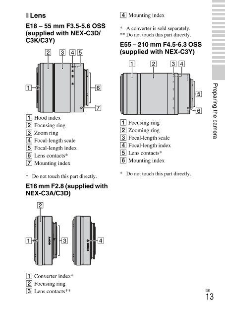 Sony NEX-C3A - NEX-C3A Consignes d&rsquo;utilisation Anglais