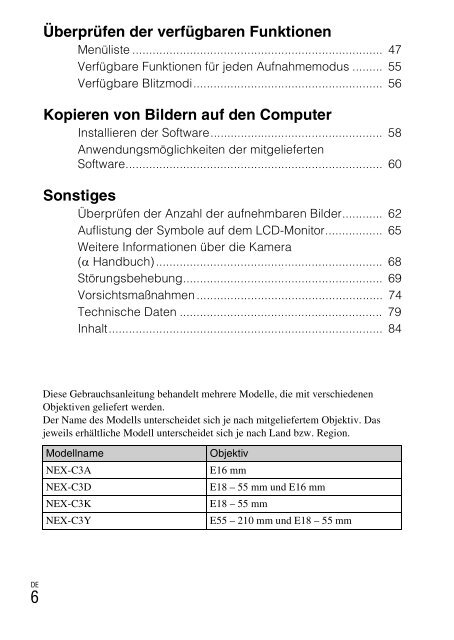 Sony NEX-C3A - NEX-C3A Consignes d&rsquo;utilisation Allemand