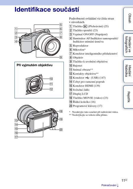 Sony NEX-C3A - NEX-C3A Consignes d&rsquo;utilisation Tch&egrave;que
