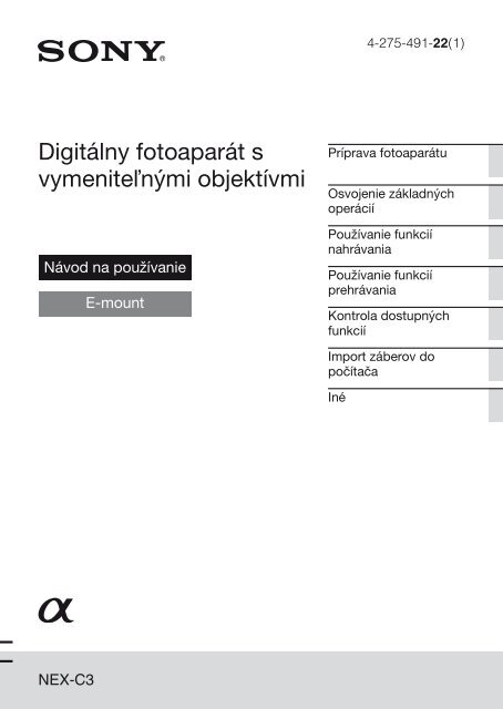 Sony NEX-C3A - NEX-C3A Consignes d&rsquo;utilisation Slovaque