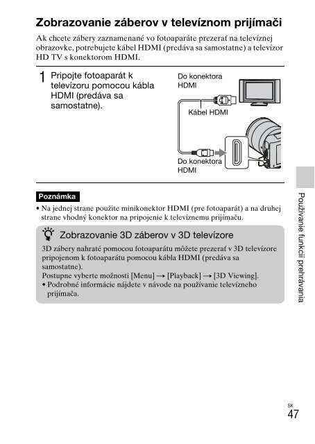 Sony NEX-C3A - NEX-C3A Consignes d&rsquo;utilisation Slovaque
