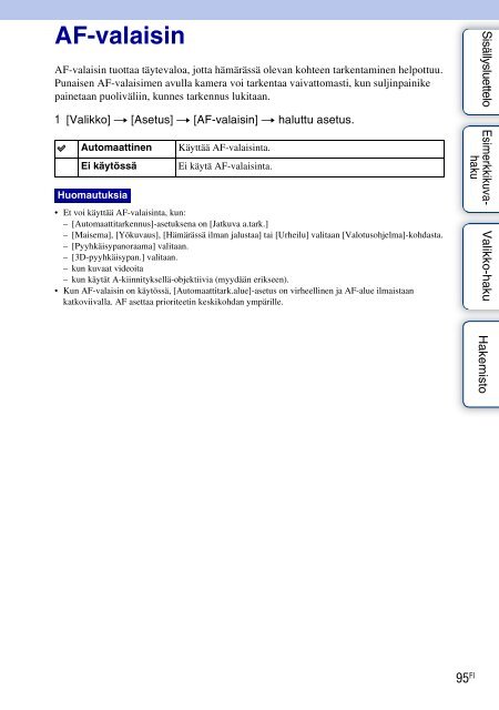 Sony NEX-C3A - NEX-C3A Consignes d&rsquo;utilisation Finlandais