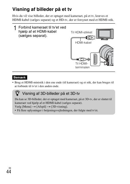 Sony NEX-C3A - NEX-C3A Consignes d&rsquo;utilisation Danois