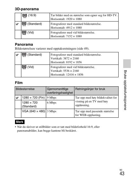 Sony NEX-C3A - NEX-C3A Consignes d&rsquo;utilisation Norv&eacute;gien